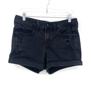 OLD NAVY Black Mid Rise Boyfriend Distressed Denim Cuffed Jean Shorts Size 4